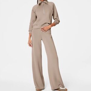 SPANX AirEssentials Half Zip & Wide Leg Set New Size Medium Ashwood
